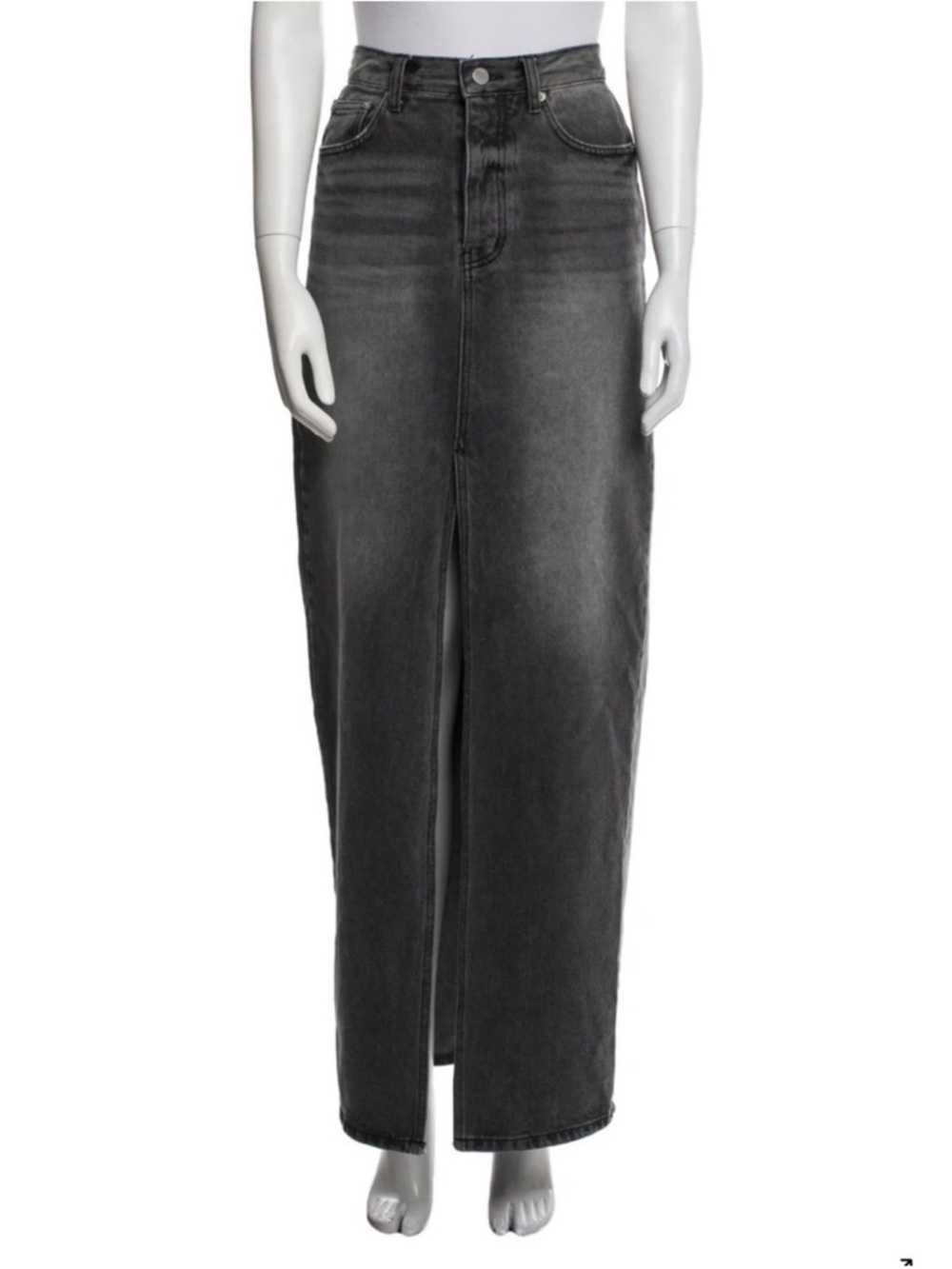 The Frankie Shop Washed Black Denim Slit Hem Maxi Skirt